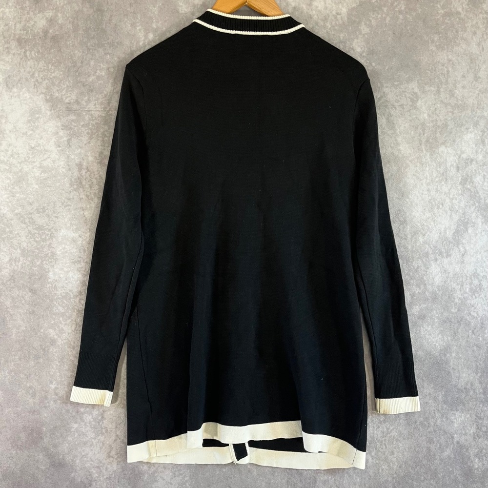Zara Knit Cardigan Womens S Black Longline Pearl Button Contrast Trim *See Desc* - Picture 3 of 10